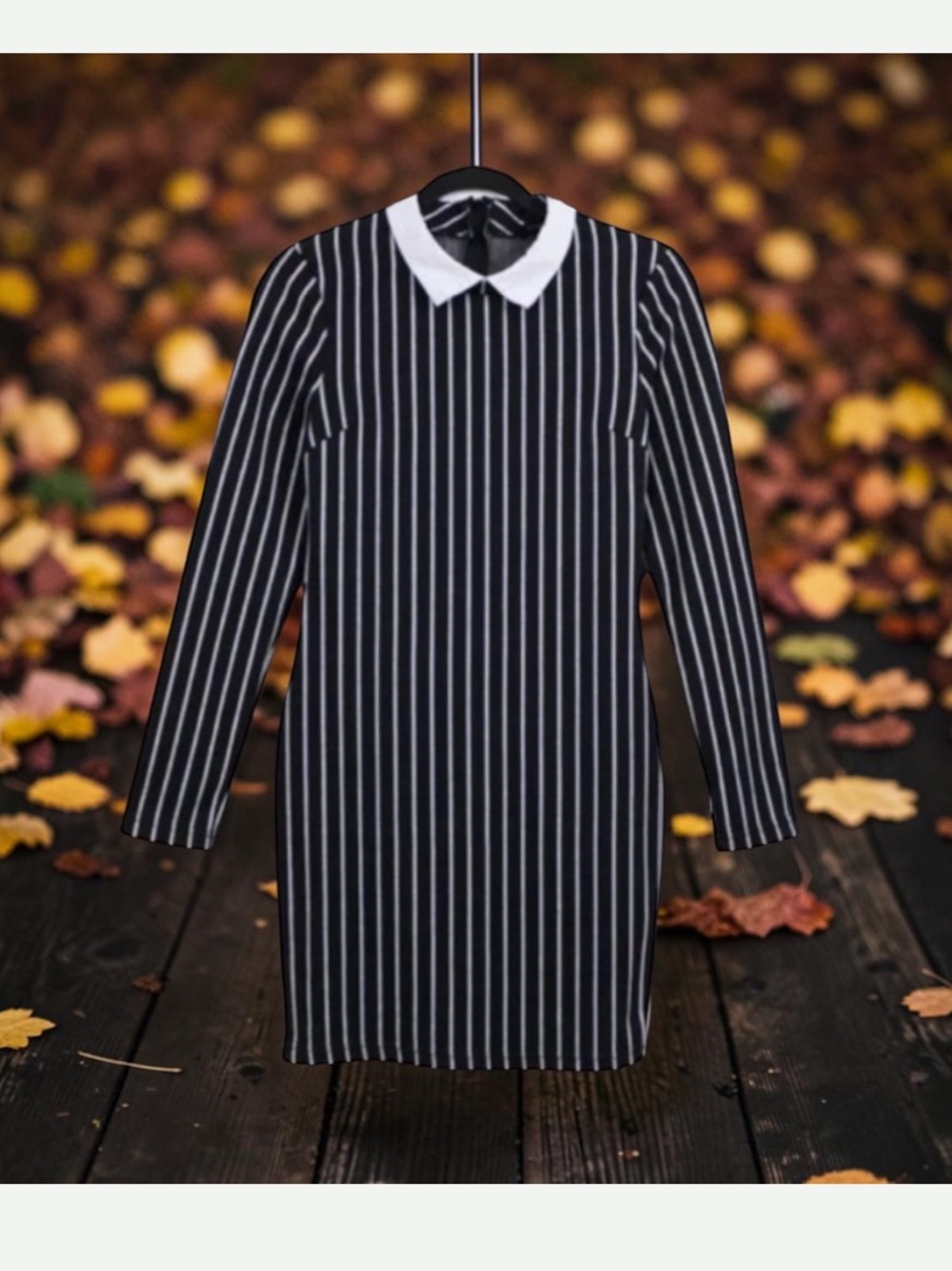 Revamped
Black White Pinstripe Collared Dress M
Wednesday Addams Goth